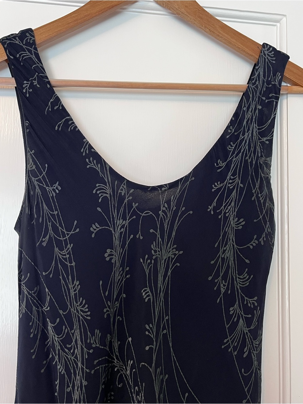DKNY Blue Sleeveless Maxi Dress with Subtle Silver Botanical Print